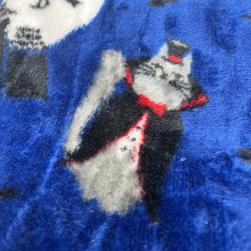Halloween Plush Throw Blanket - Dogs Cats Costumes Witch Moon Blue 50
